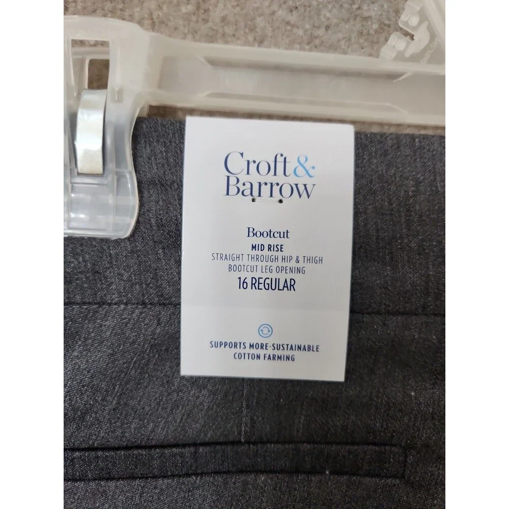 Croft Barrow Effortless Stretch Bootcut Pants Women 16 Gray Slimming Pull On NEW